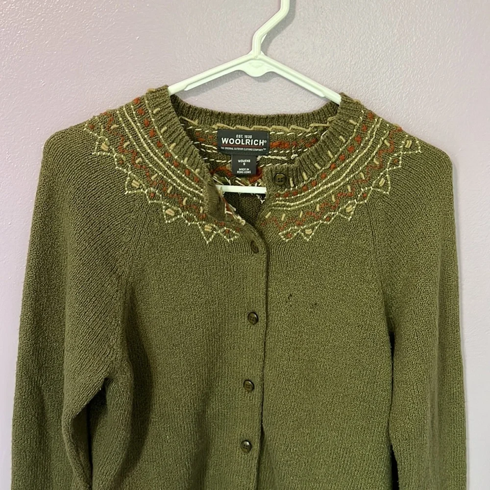 Woolrich Green Wool Embroidered Cardigan Sweater - Picture 4 of 13